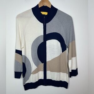 St. John Abstract Wool Blend Knit Zip Up Cardigan Medium‎